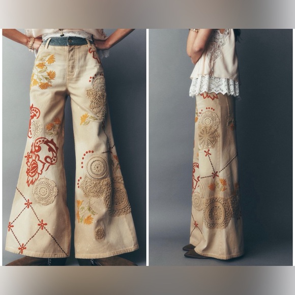 NWT Free People We the Free Falling Love Wide-Leg Jeans morning star cream - 25 - Picture 1 of 13